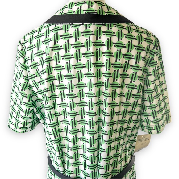 NWT Vintage 70s Geometric Print Green Black White A-line Shirt Dress Size 20.5 - Picture 7 of 16